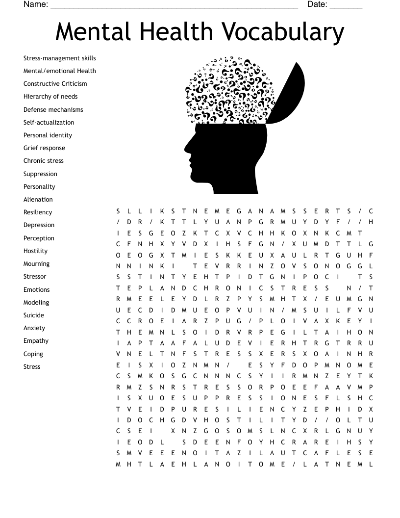 MENTAL HEALTH TERMS Word Search WordMint