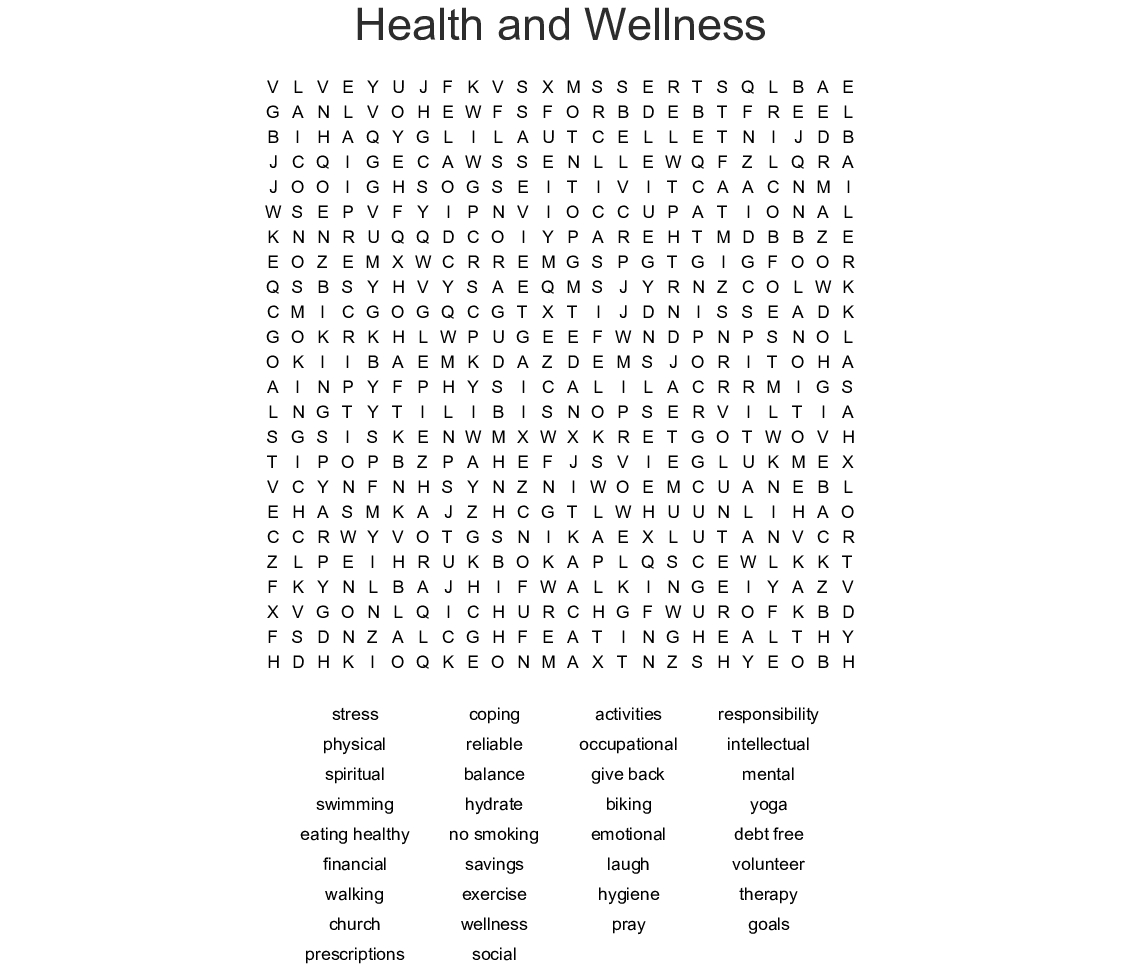 Mental Health Word Search
