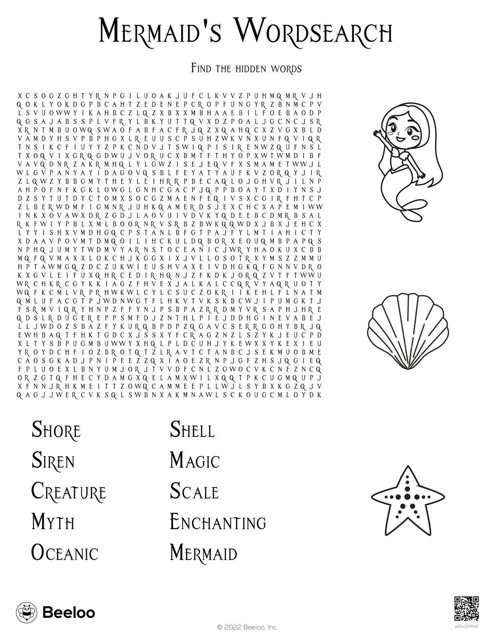 Mermaid s Wordsearch Beeloo Printable Crafts And Activities For Kids