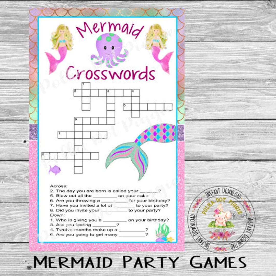 Mermaid Under The Sea Crossword Puzzle Games Birthday Bachelorette Party Baby Shower Wedding Shower Game Instant Digital Printable Download Etsy