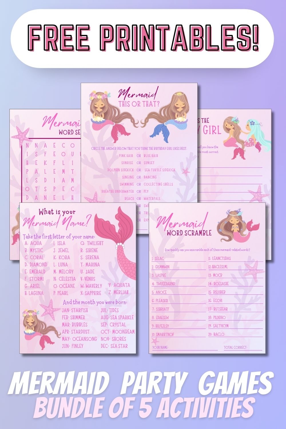 Mermaid Word Search FREE Download Printable Party Activity Mermaid Jules