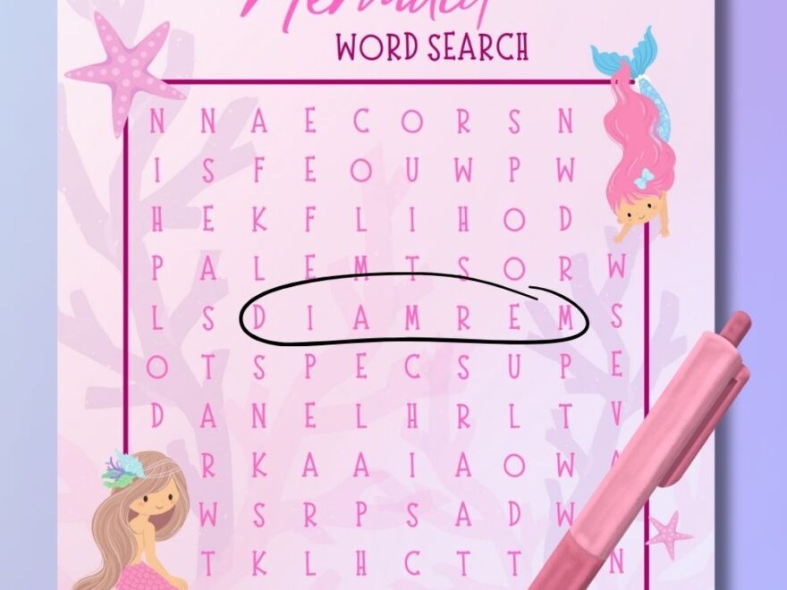 Mermaid Word Search FREE Download Printable Party Activity Mermaid Jules