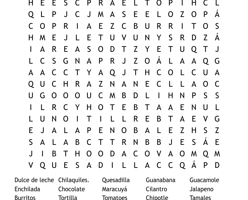 Mexican Food Search Word Search WordMint