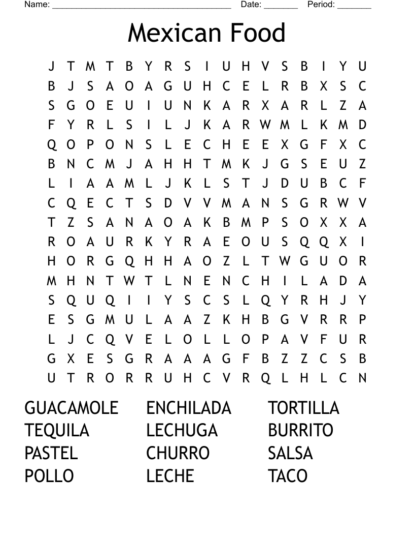 Mexican Food Word Search WordMint