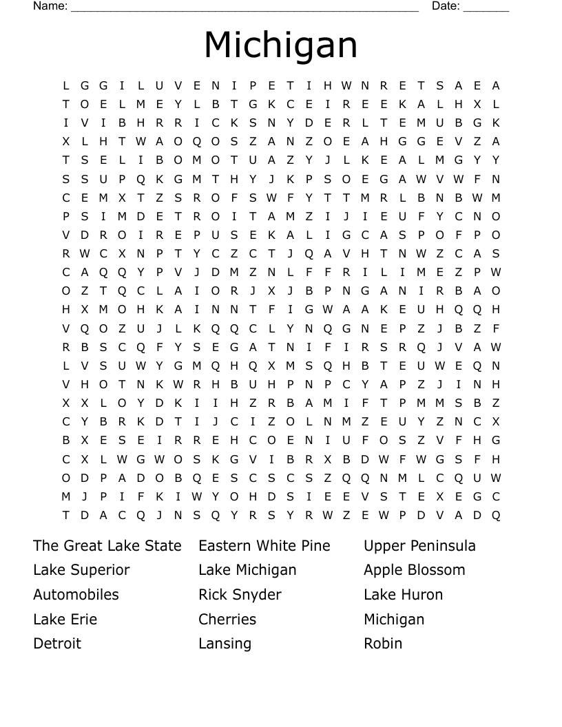 Michigan Word Search WordMint