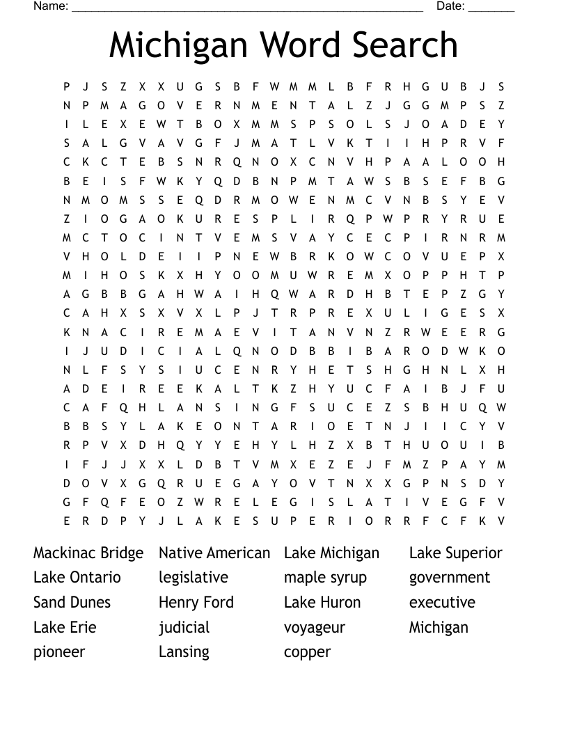 Michigan Word Search WordMint