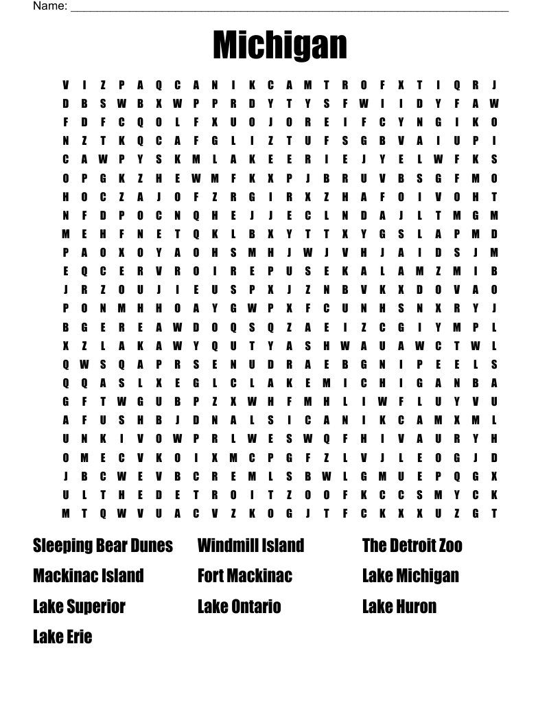 Michigan Word Search WordMint