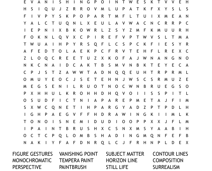 Middle School Art Terms Word Search WordMint