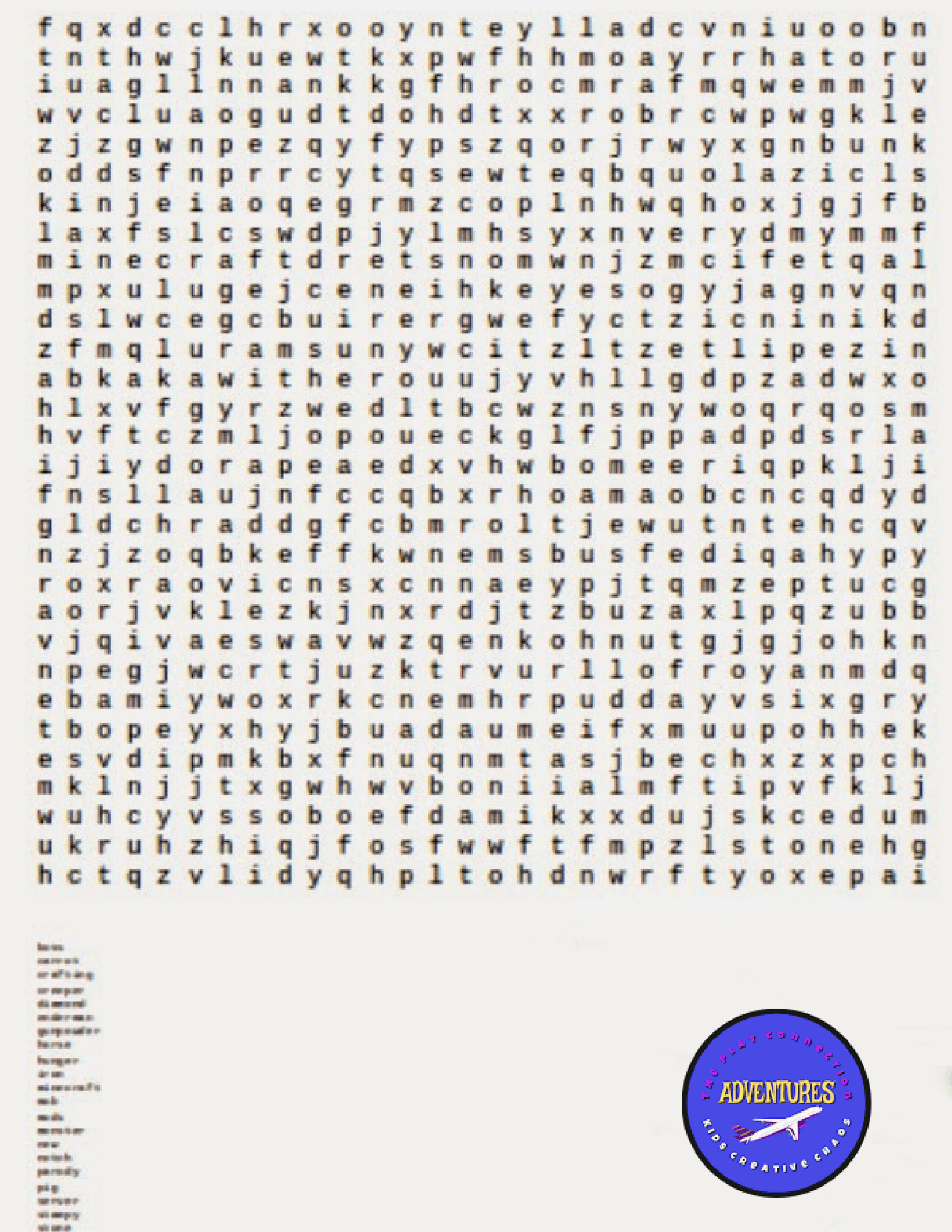 Minecraft Free Printables Word Search Finder Adventures Of Kids Creative Chaos