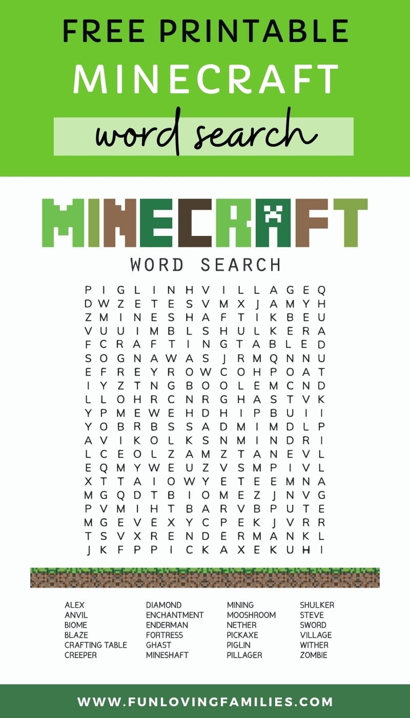 Minecraft Word Search Fun Loving Families