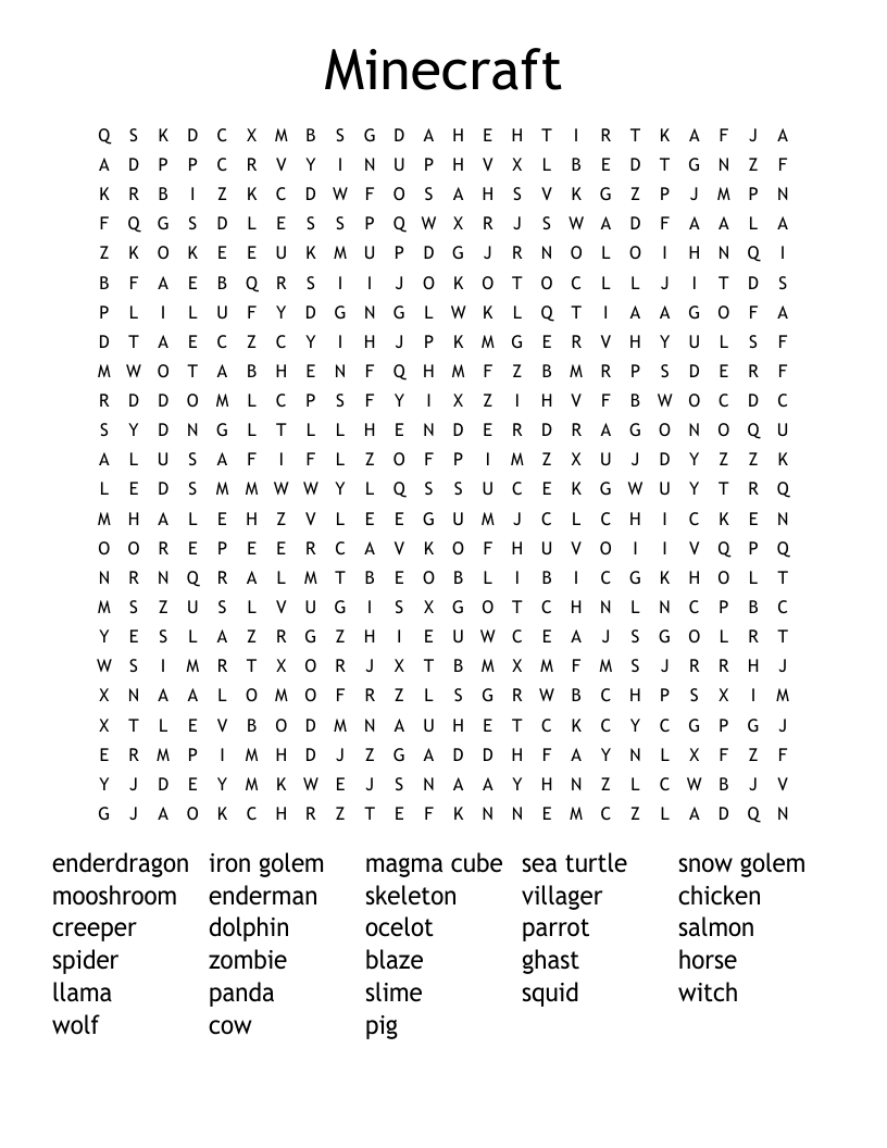 Minecraft Word Search WordMint