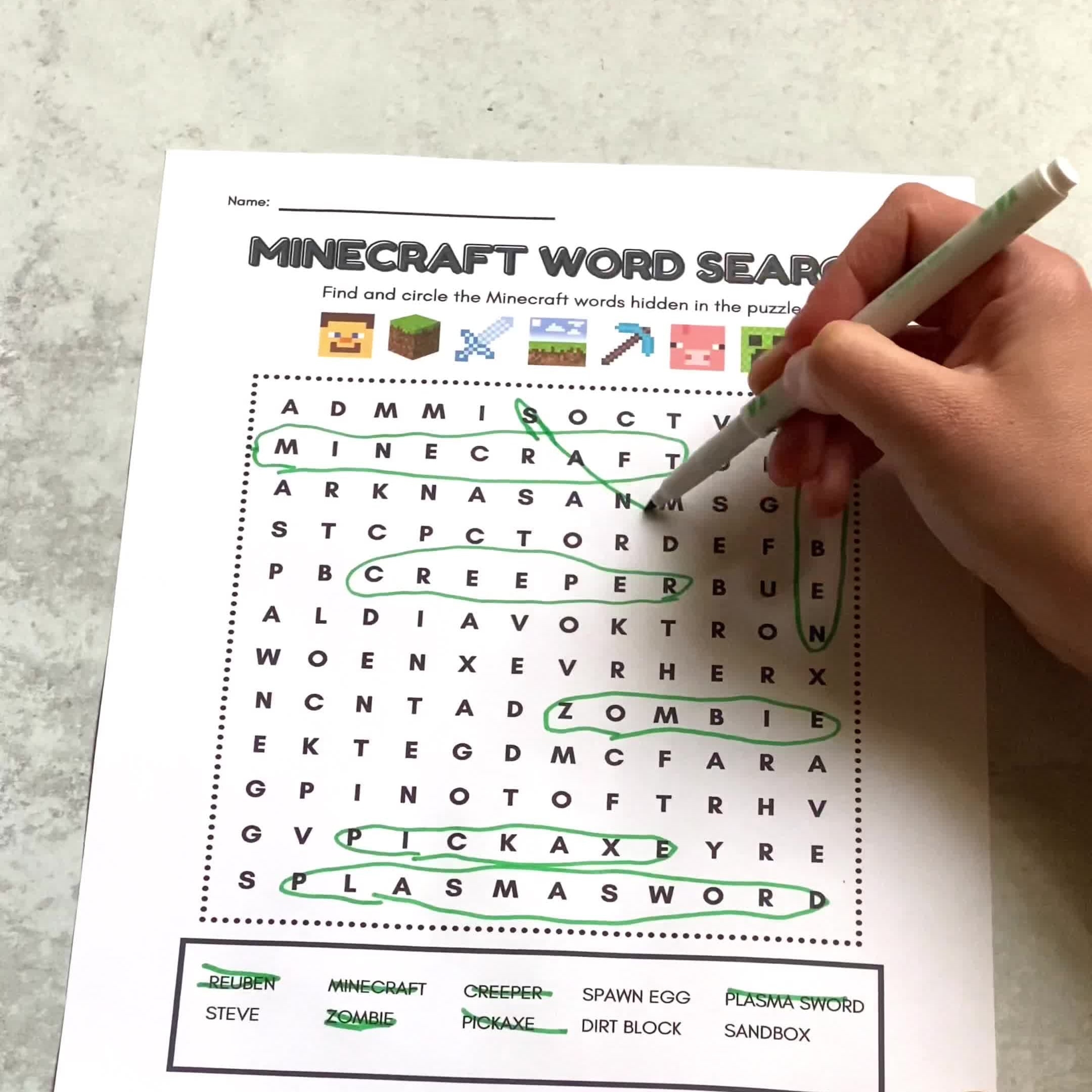 Free Printable Minecraft Word Search