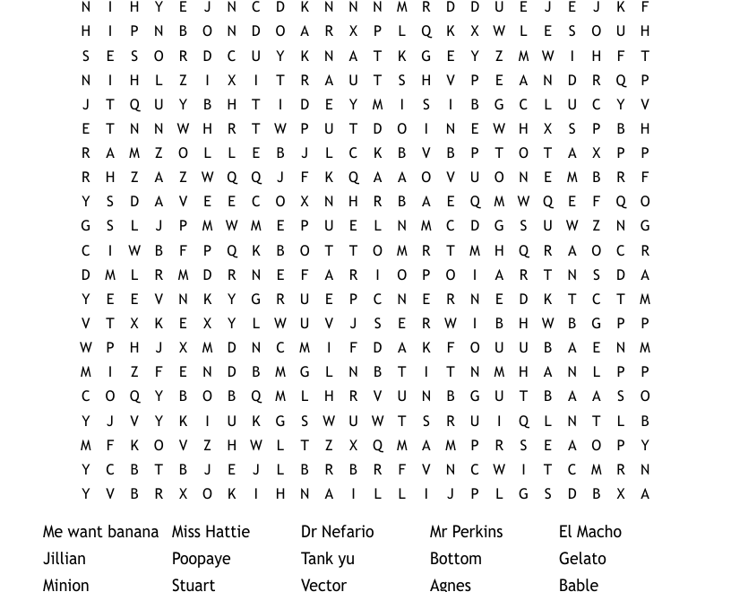 Minion Search Word Search WordMint