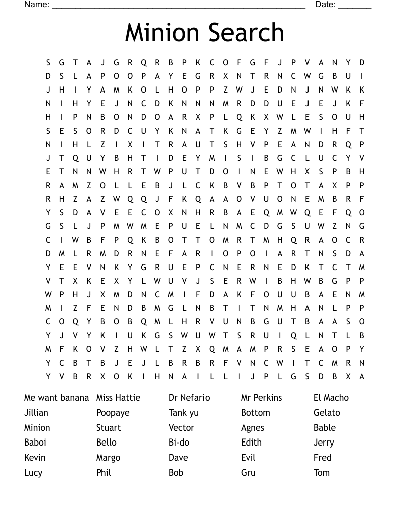 Minion Search Word Search WordMint