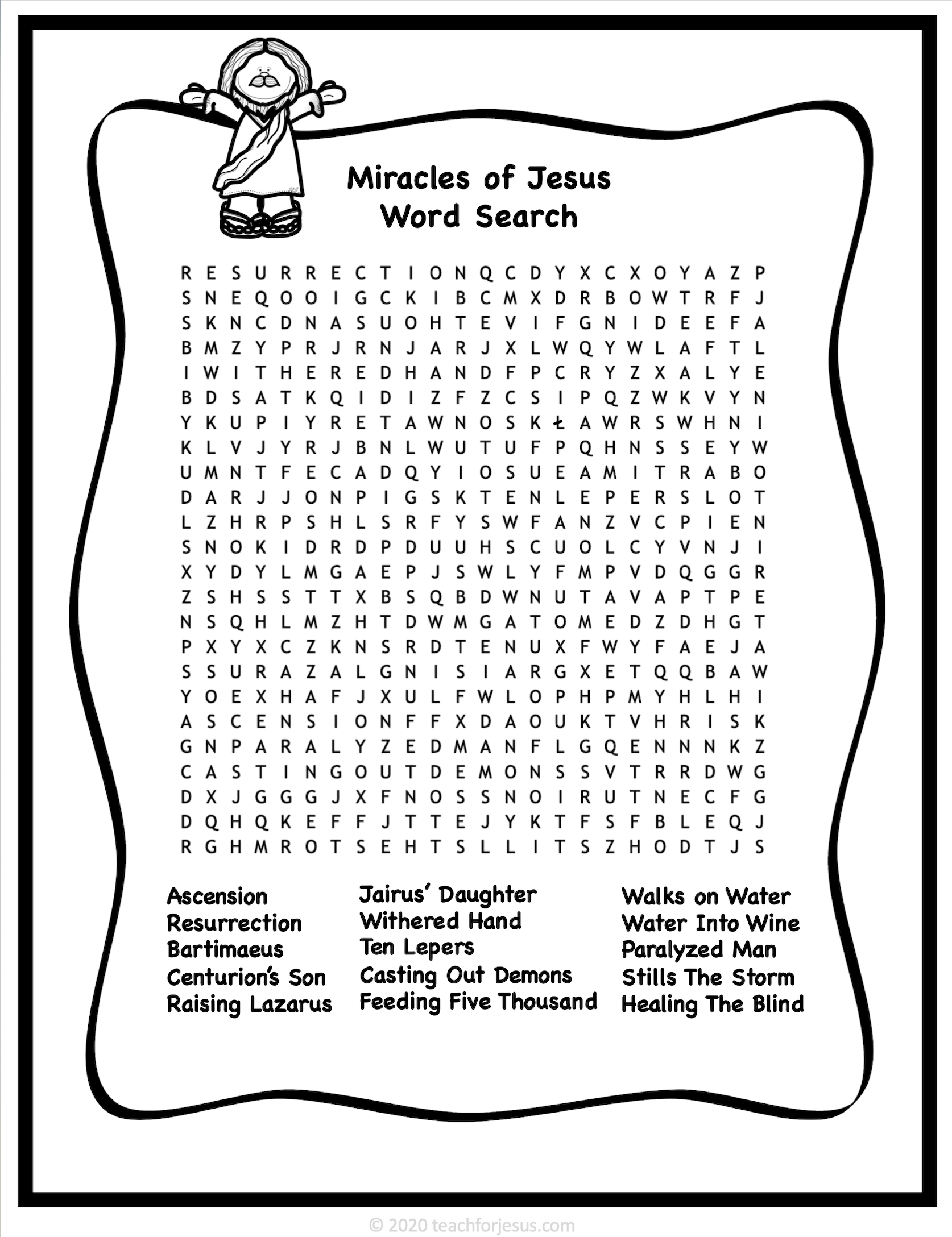 Miracles Of Jesus Bingo Card Worksheets Library