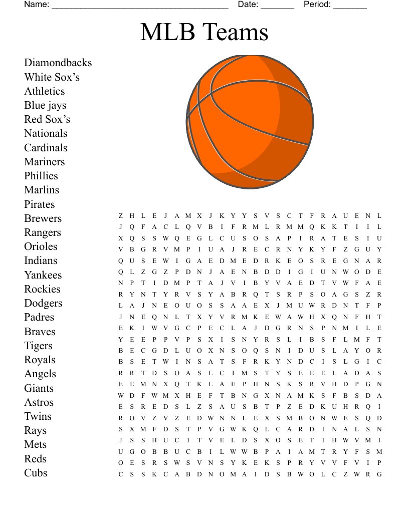 MLB Teams Word Search WordMint