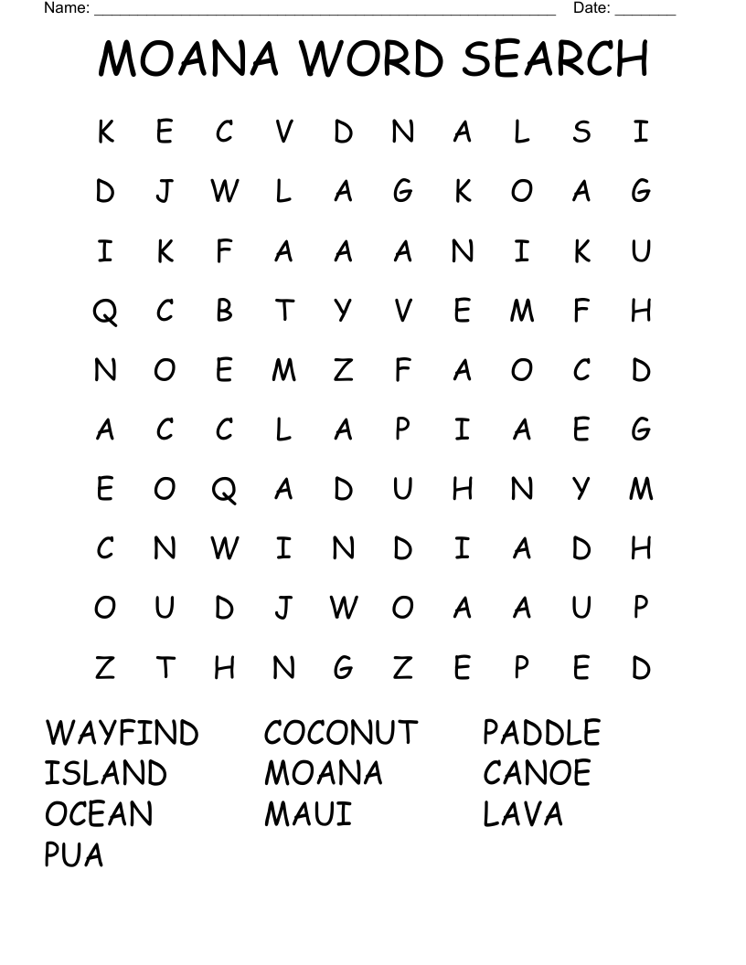 MOANA WORD SEARCH WordMint