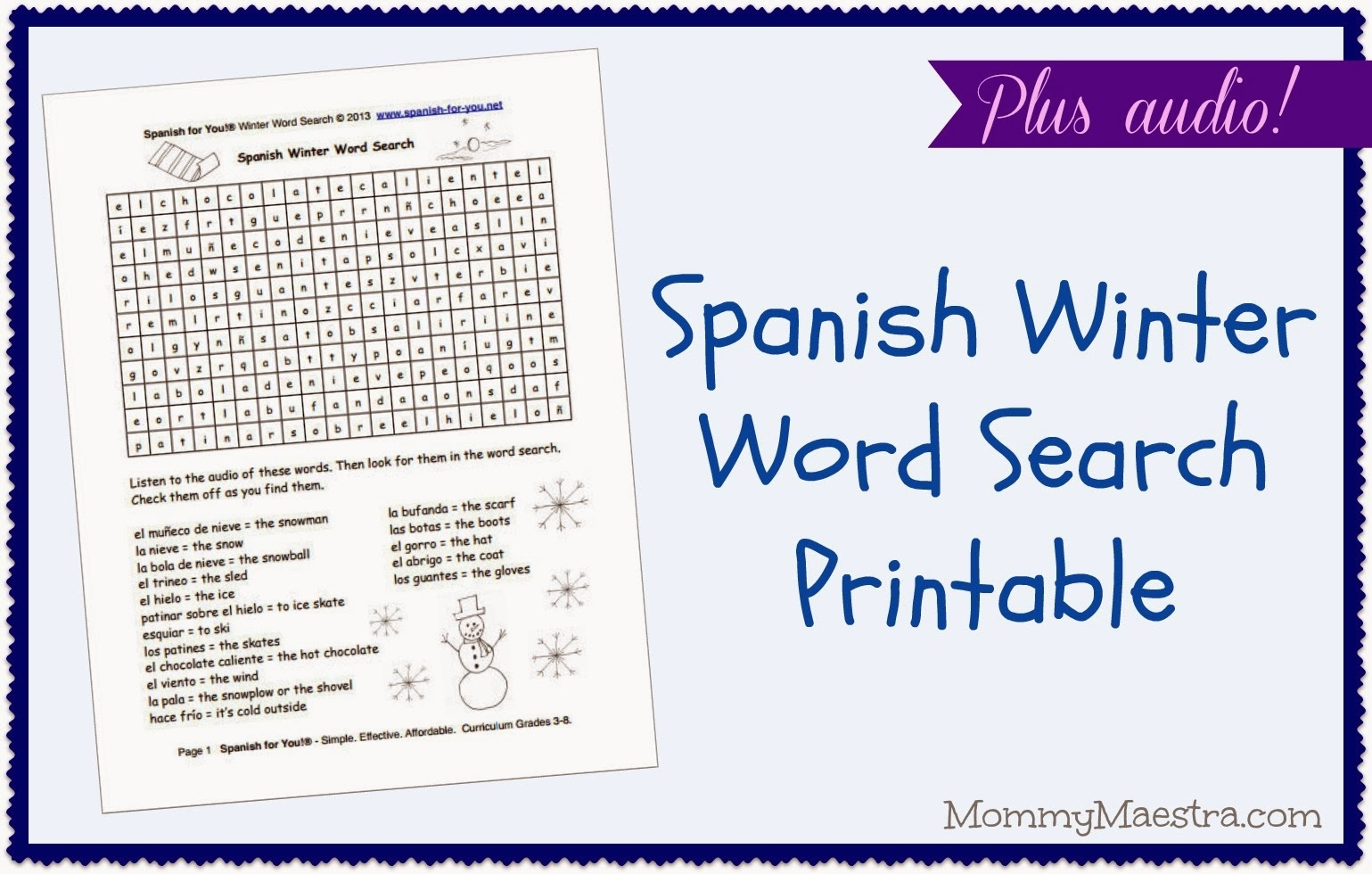 Mommy Maestra Spanish Winter Word Search PRINTABLE  Mommy Maestra Spanish Winter Word Search PRINTABLE