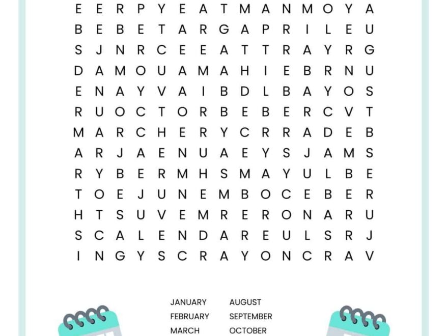 Months Of The Year Word Search Free Printable For Kids