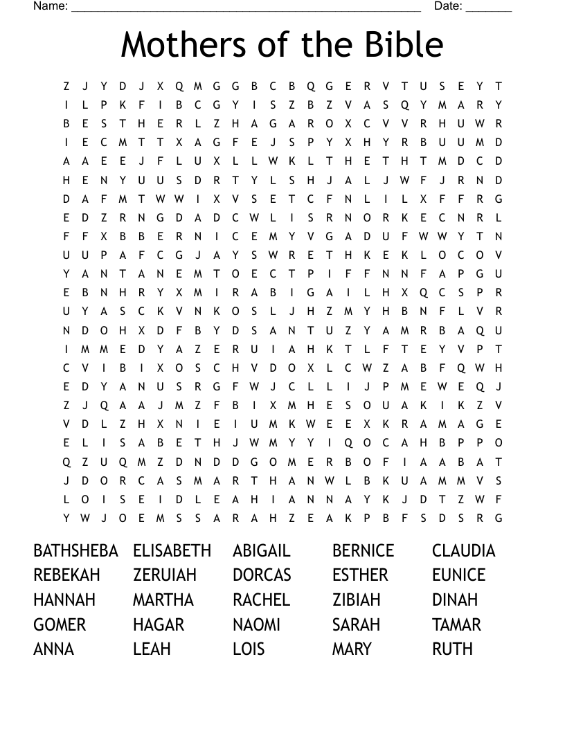 Mothers Of The Bible Word Search WordMint