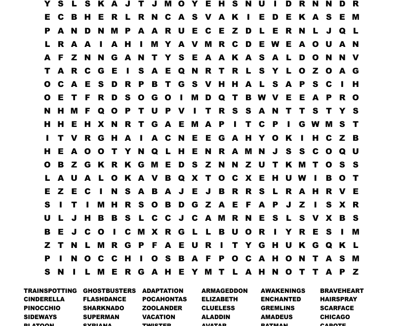 MOVIES Word Search WordMint
