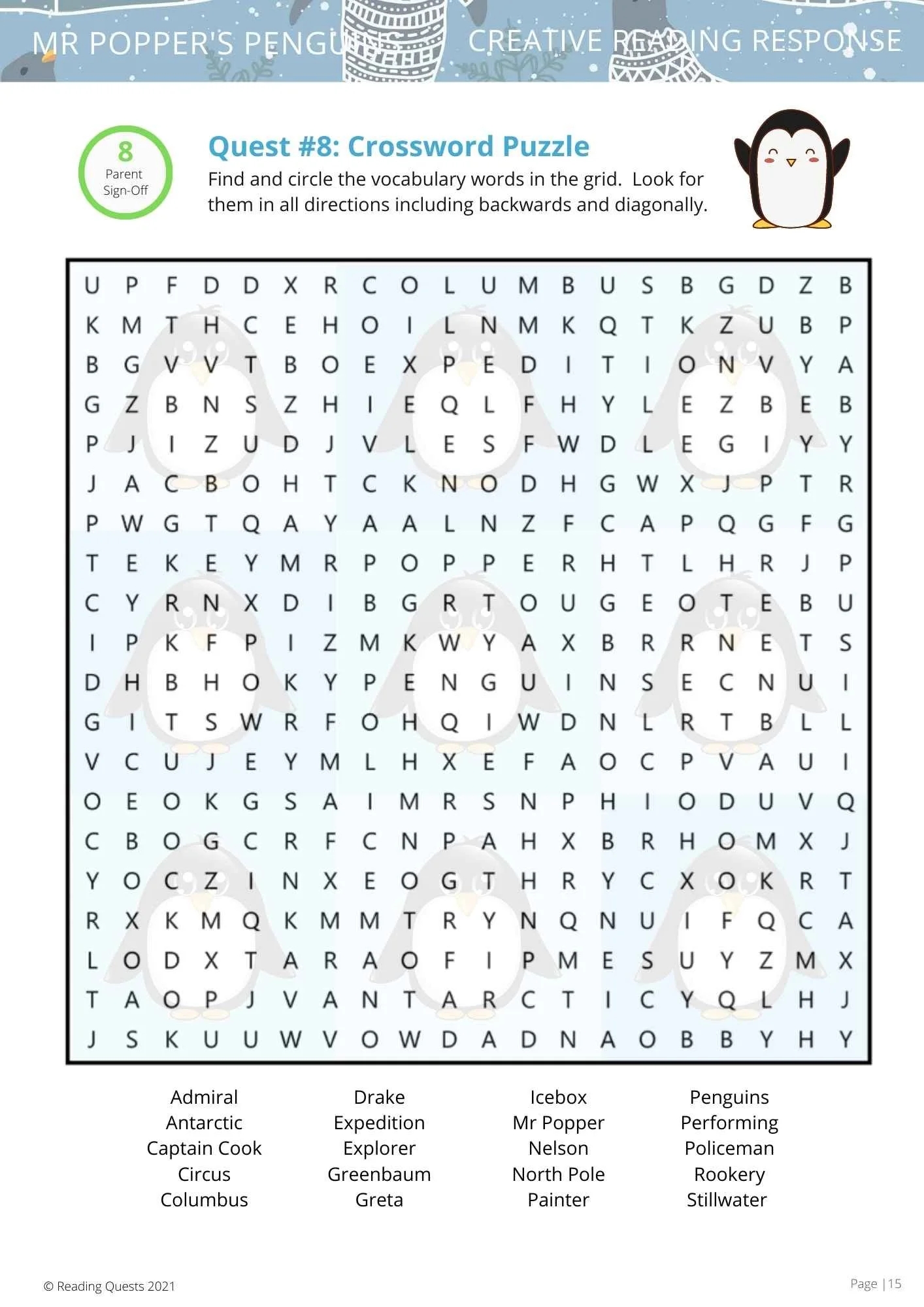 Mr Popper s Penguins Free Printables Reading Quests