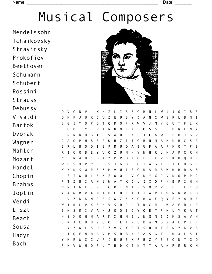 Musical Composers Word Search WordMint