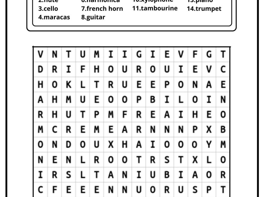 Musical Instruments Word Search Ezpzlearn