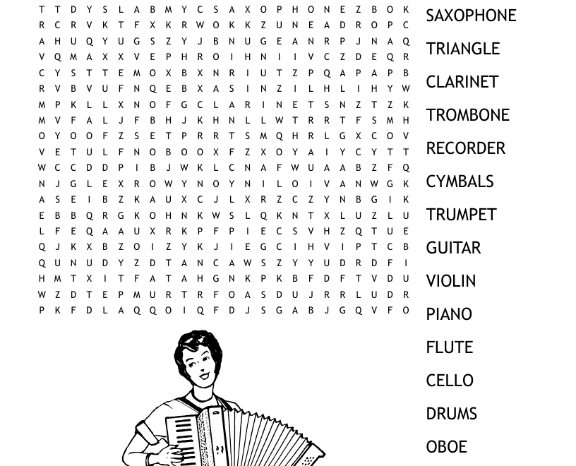 Musical Instruments Word Search WordMint