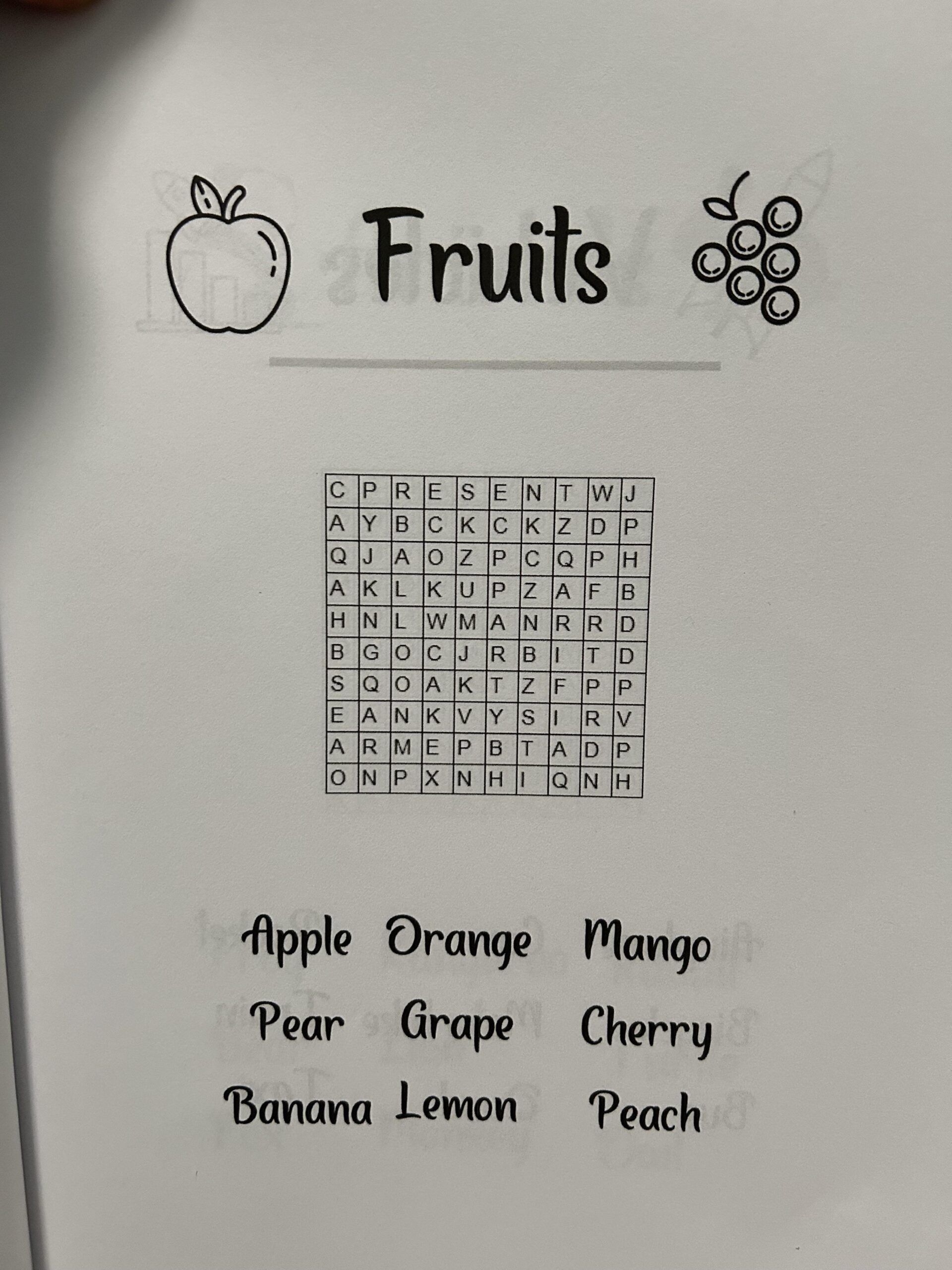 Fruits Word Search Printable