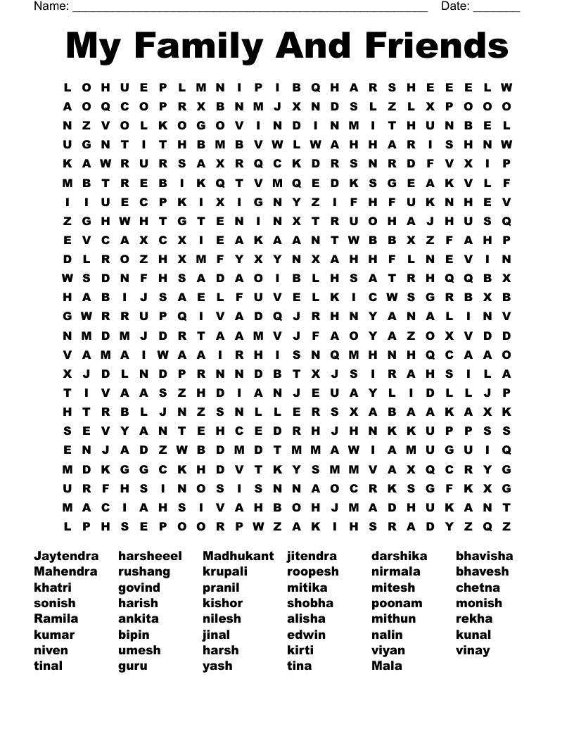 My Family And Friends Word Search WordMint