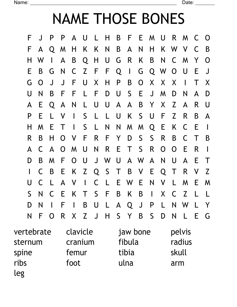 NAME THOSE BONES Word Search WordMint