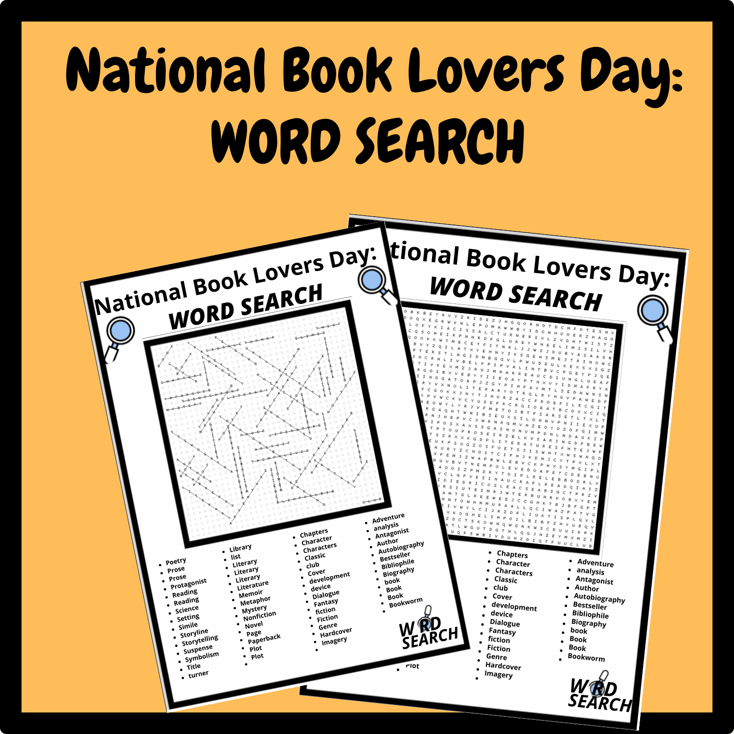 National Book Lovers Day WORD SEARCH PUZZLE ACTIVITIES Made By Teachers