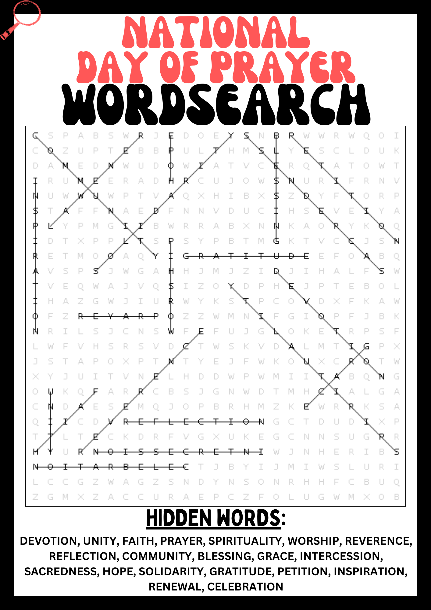 NATIONAL DAY OF PRAYER Wordsearch Puzzle Worksheet Printables Activity Made By Teachers