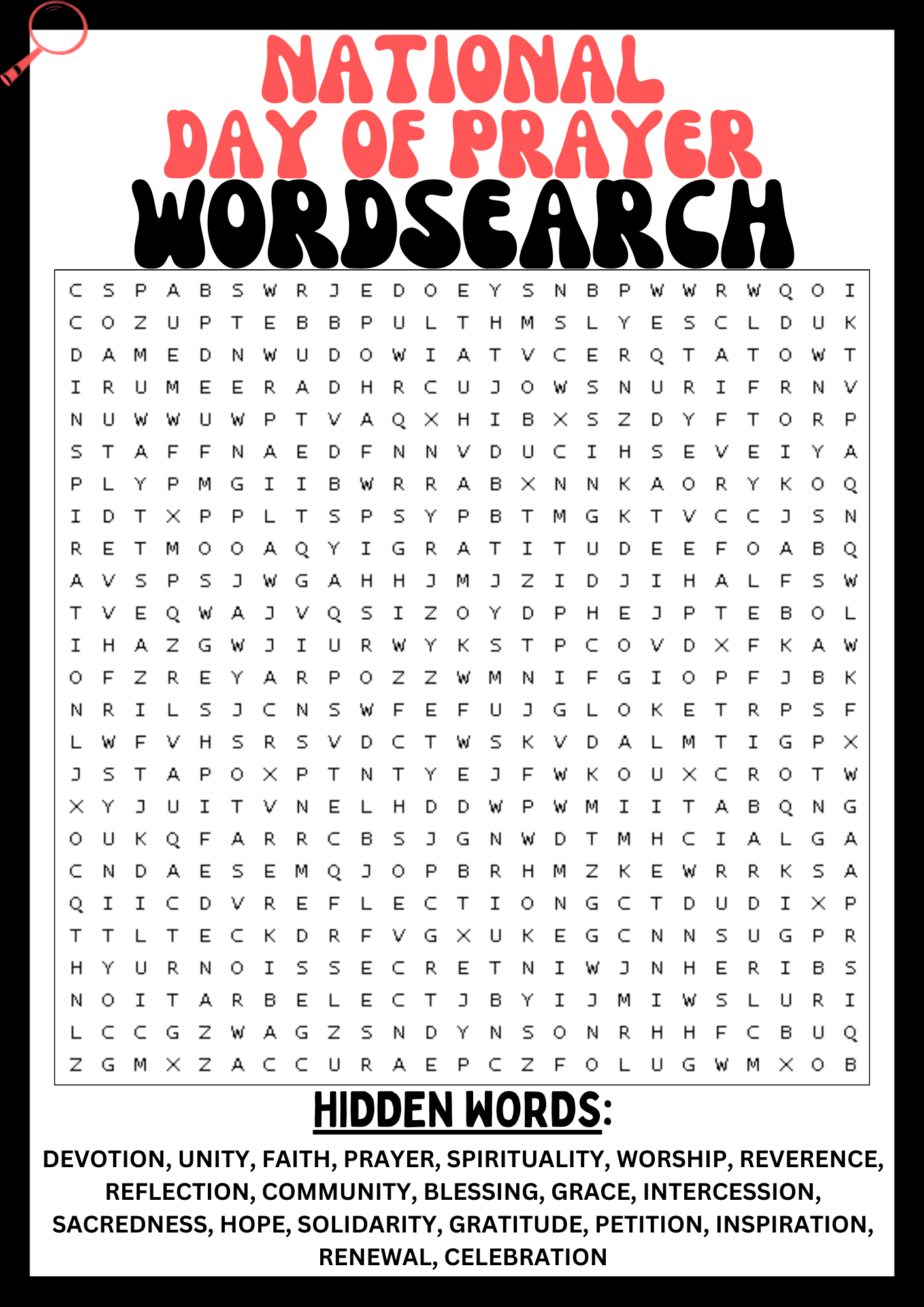 NATIONAL DAY OF PRAYER Wordsearch Puzzle Worksheet Printables Activity Made By Teachers