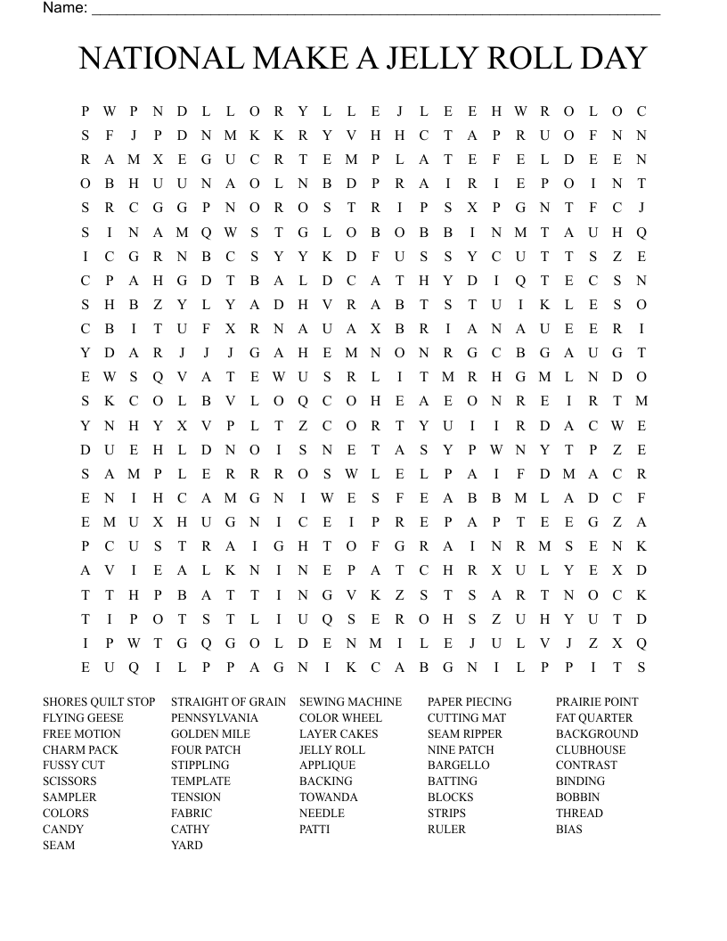 NATIONAL MAKE A JELLY ROLL DAY Word Search WordMint