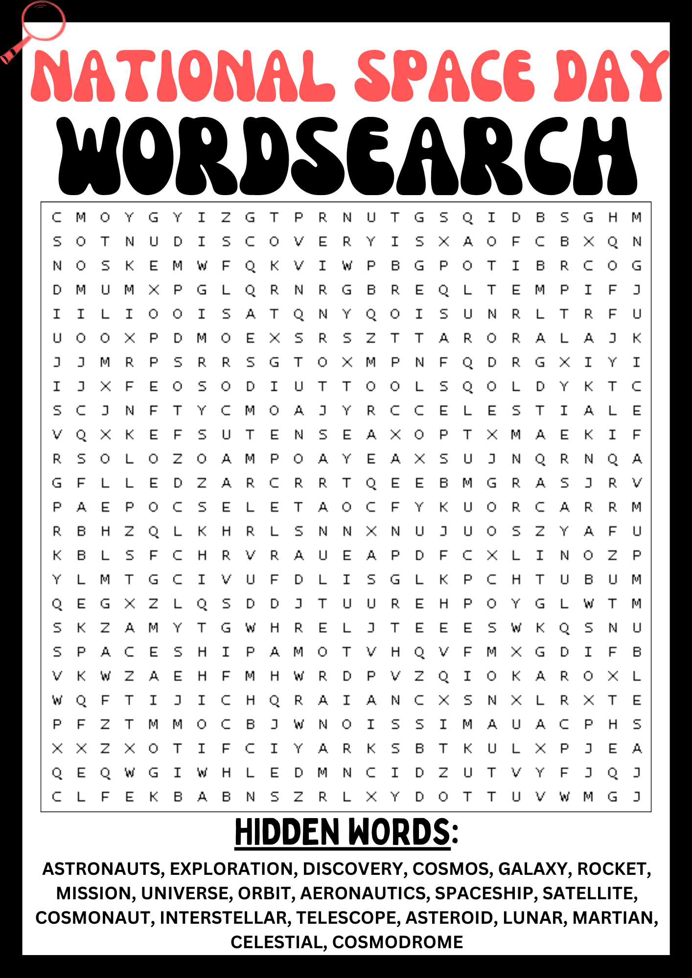 Outer Space Word Search Printable