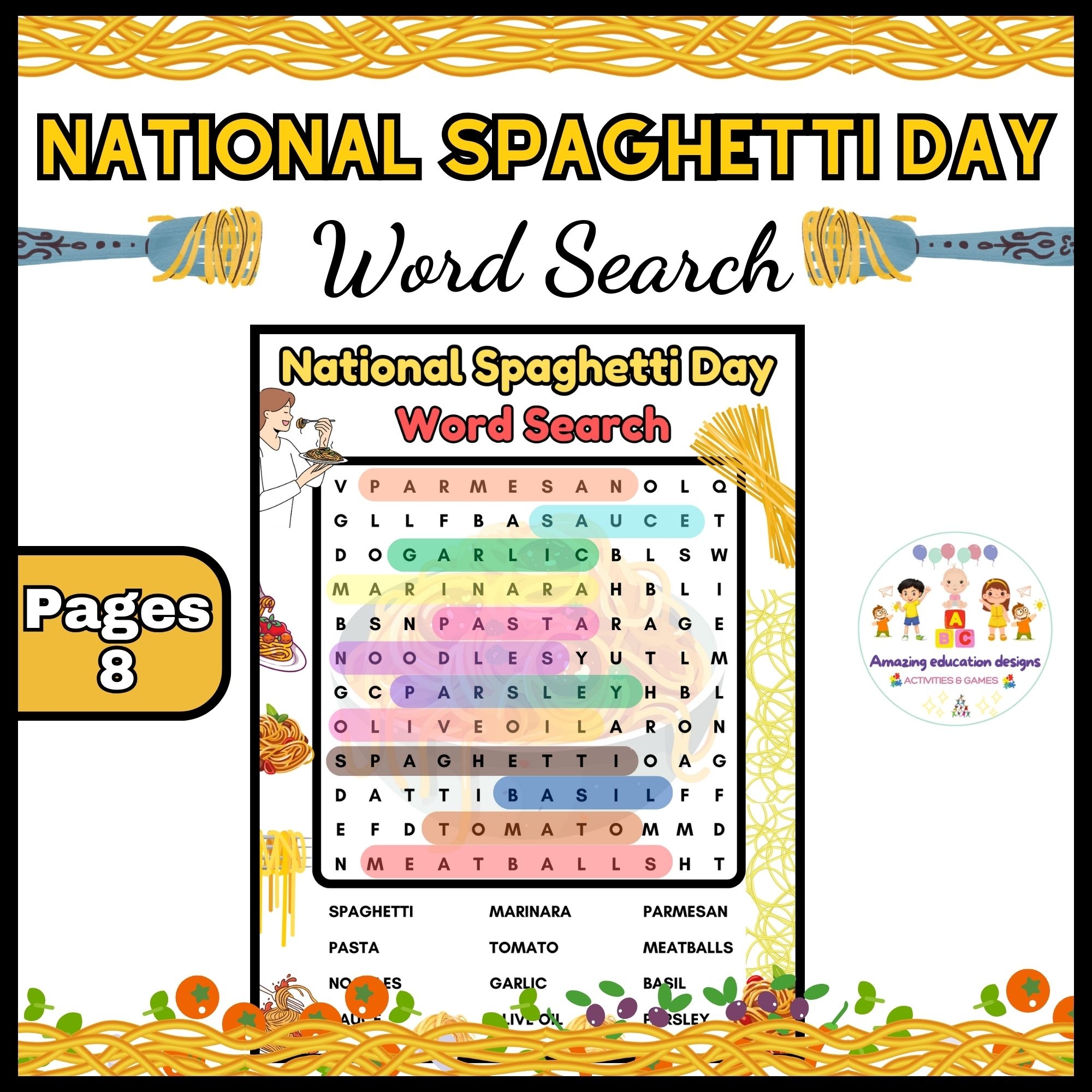 Pasta Printable Word Search