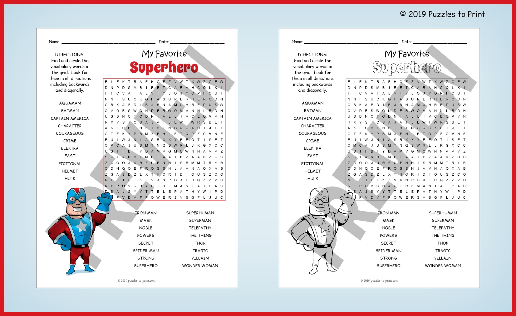 Easy Batman Word Search Printable