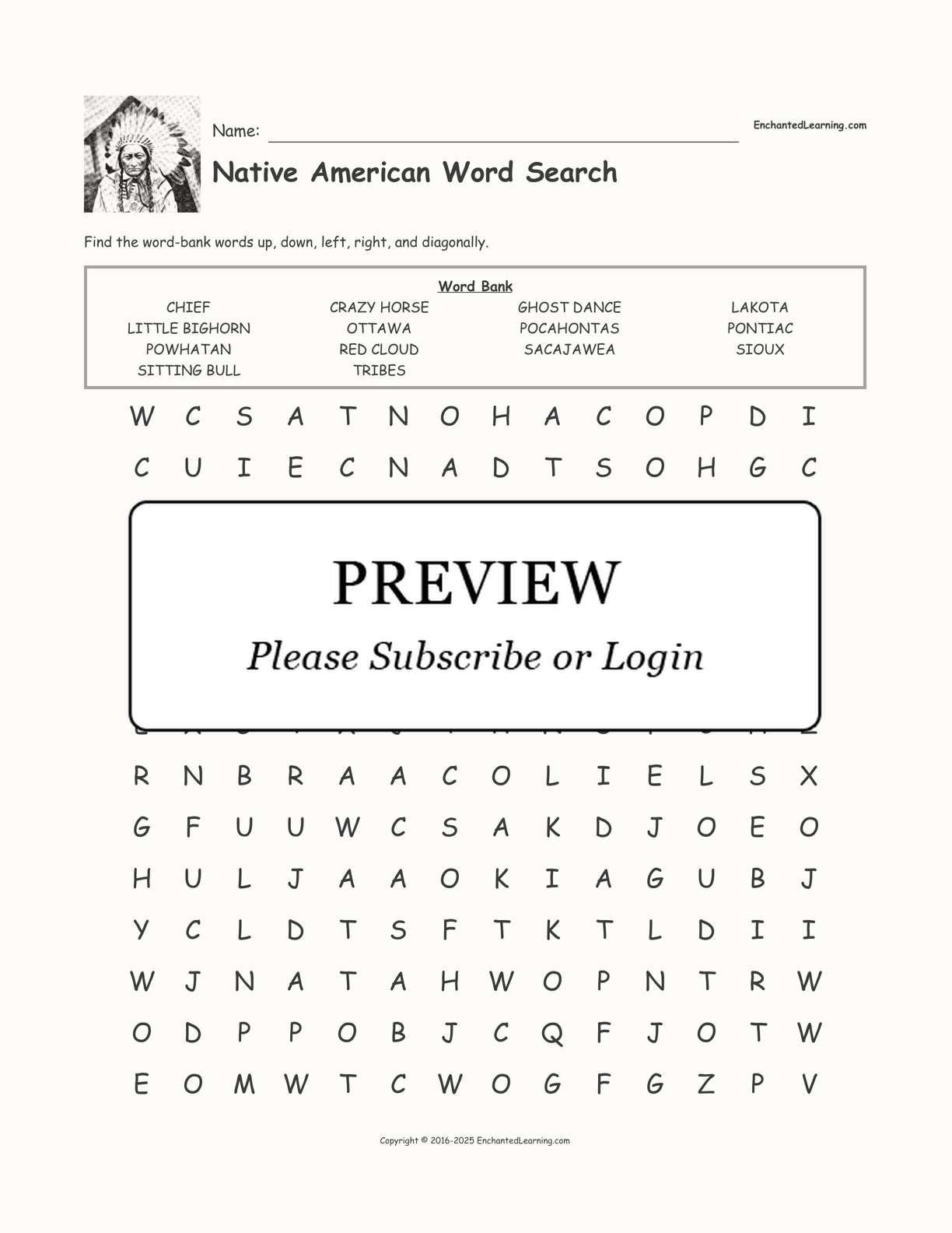 Free Printable Word Searches Native American