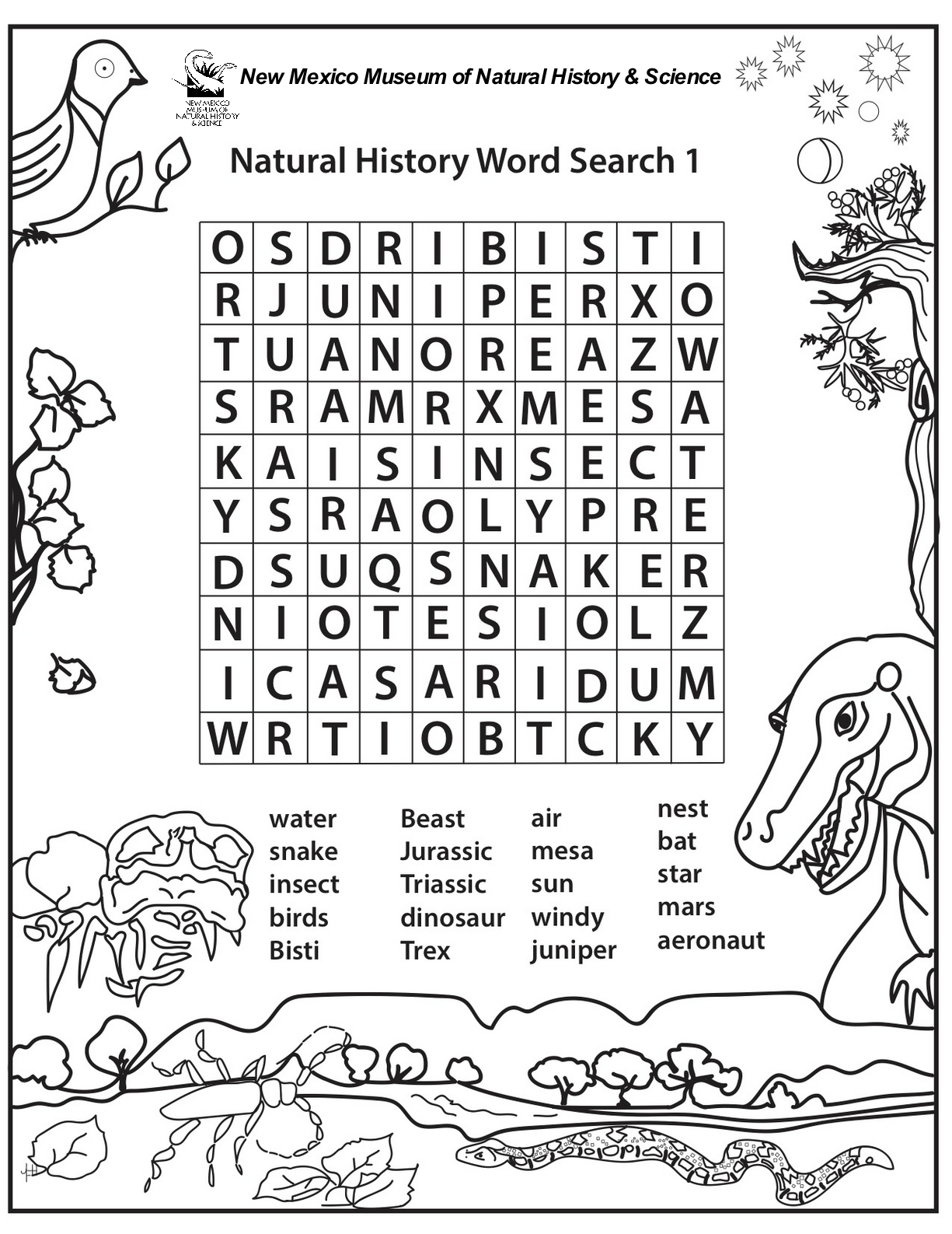 Natural History Activity Sheets New Mexico Museum Of Natural History Science