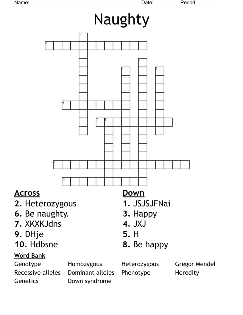Naughty Crossword WordMint Worksheets Library