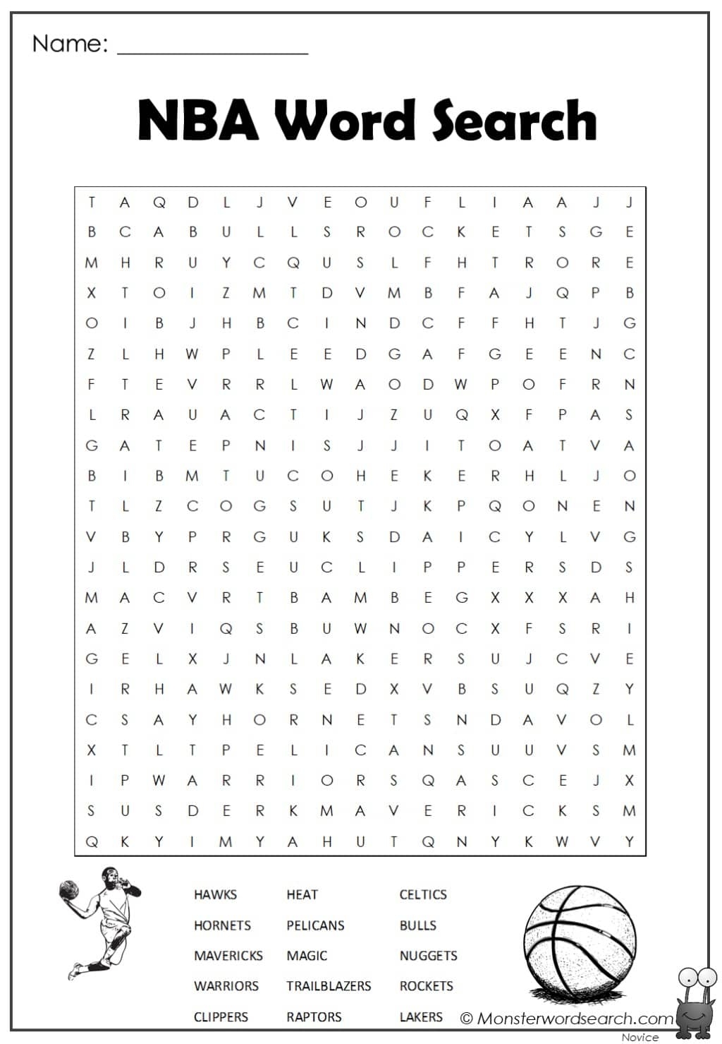 nba word search monster word search