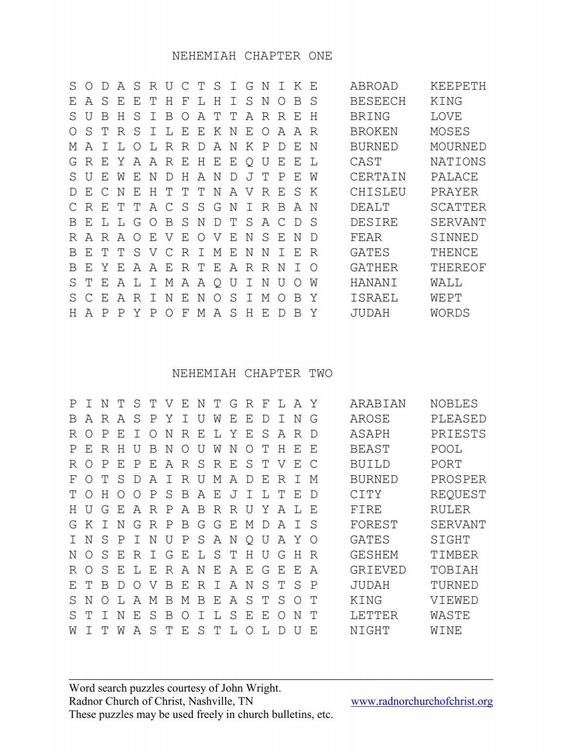 Nehemiah Word Search Puzzles Woodbine Church Of Christ
