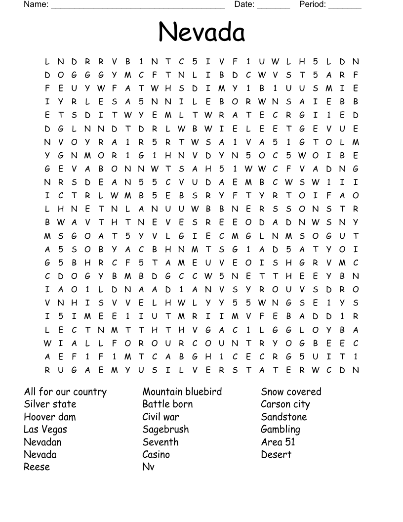Nevada Word Search WordMint
