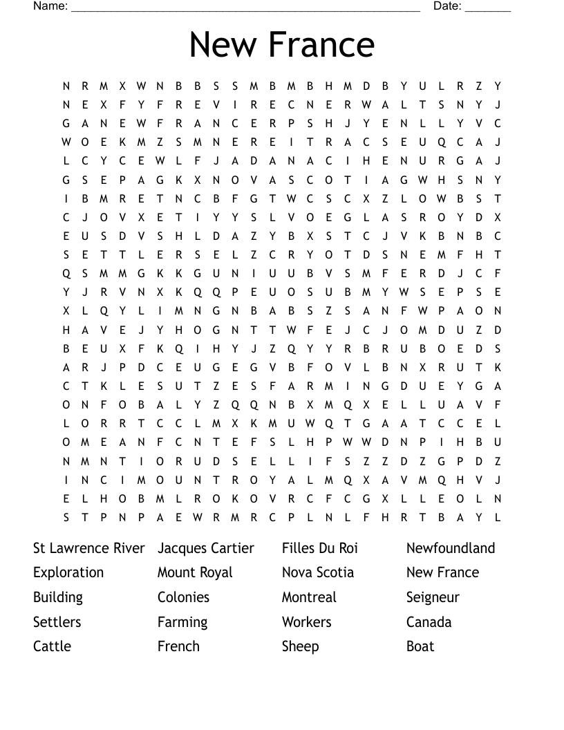 New France Word Search WordMint