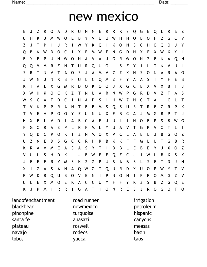 New Mexico Word Search WordMint