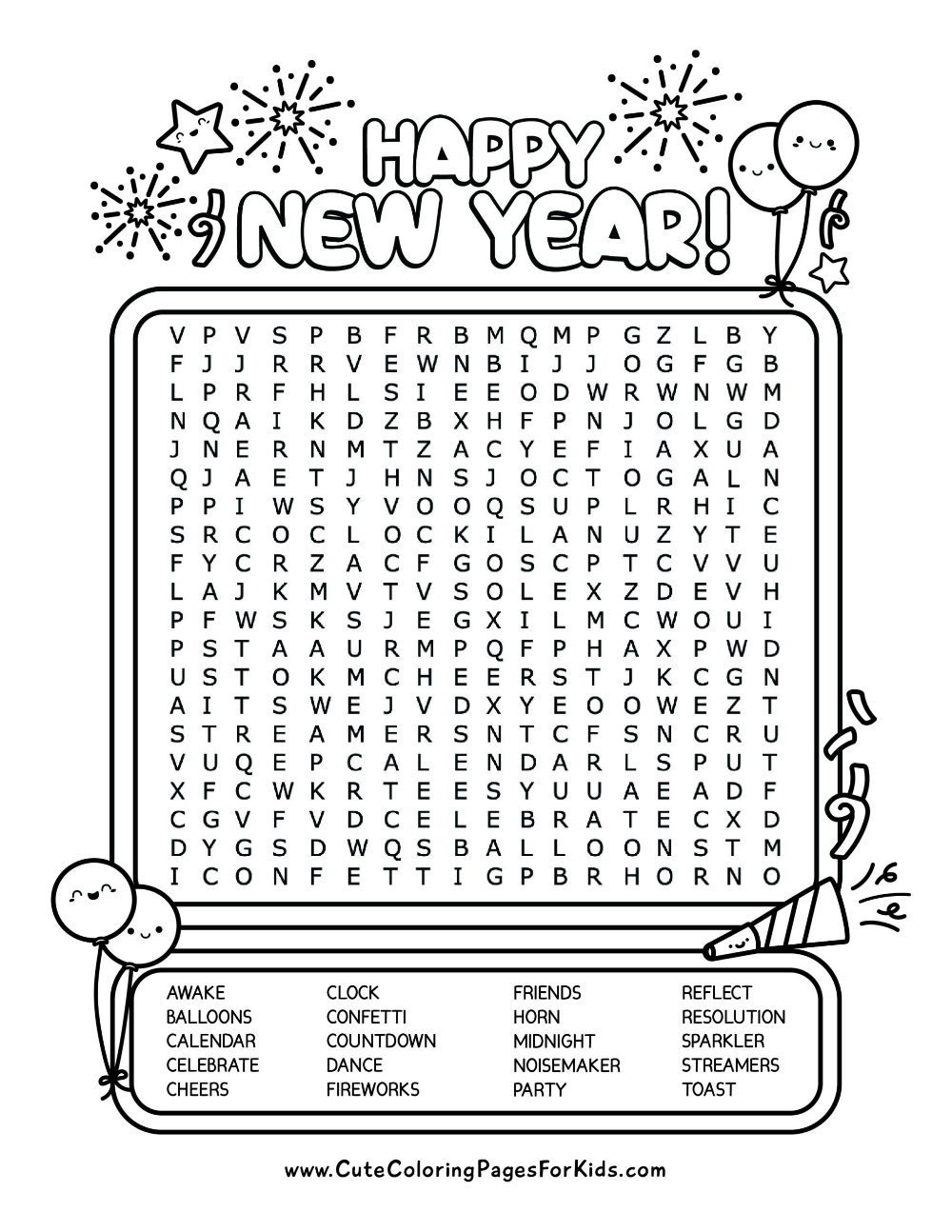 New Year s Word Search Free Printable PDF Cute Coloring Pages For Kids