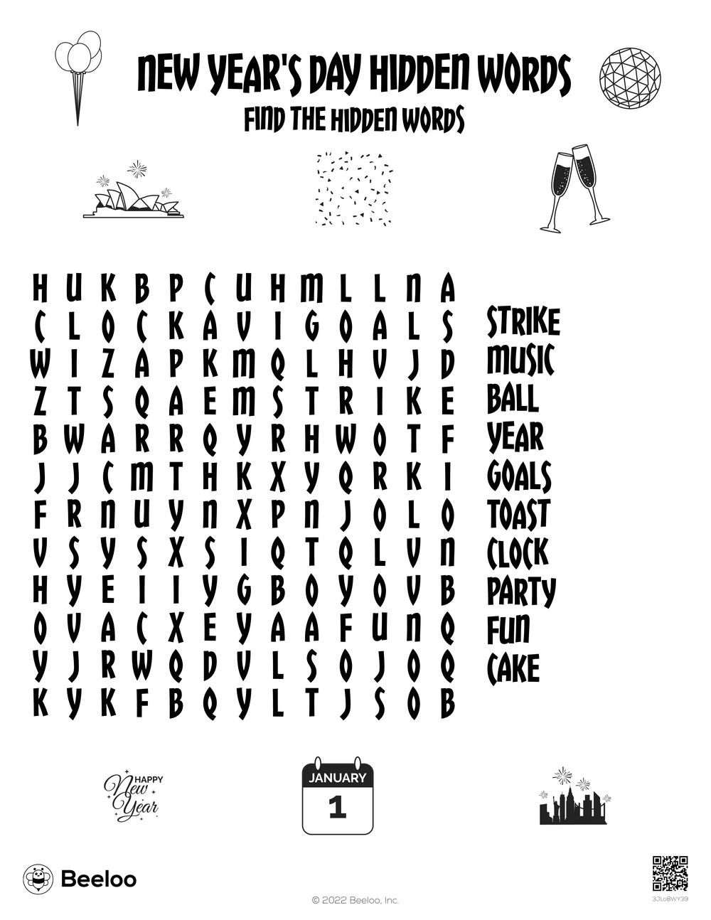 New Year Word Search Printable