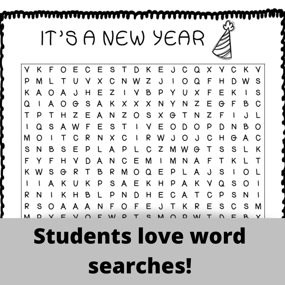 New Years Activities Word Searches Crosswords Writing Bookmarks Classful